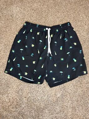 chubbies Black Swim Trunks with Lime & Aqua Tropical Icons